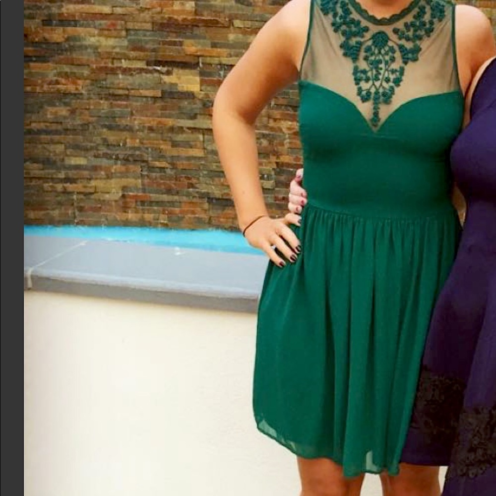 Zara Dark Green Chiffon Mini Dress w/Beading Sz M